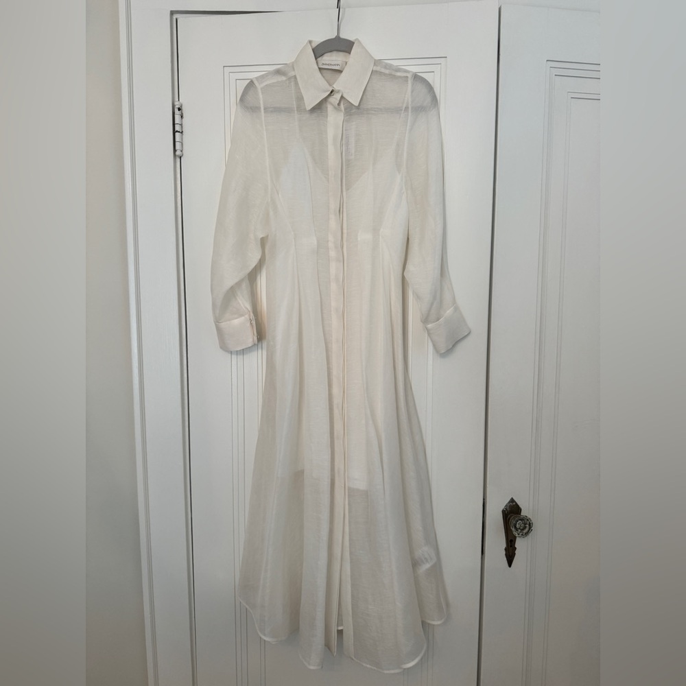 Zimmermann Illuminate Sheer Draped Shirtdress Color: Ivory